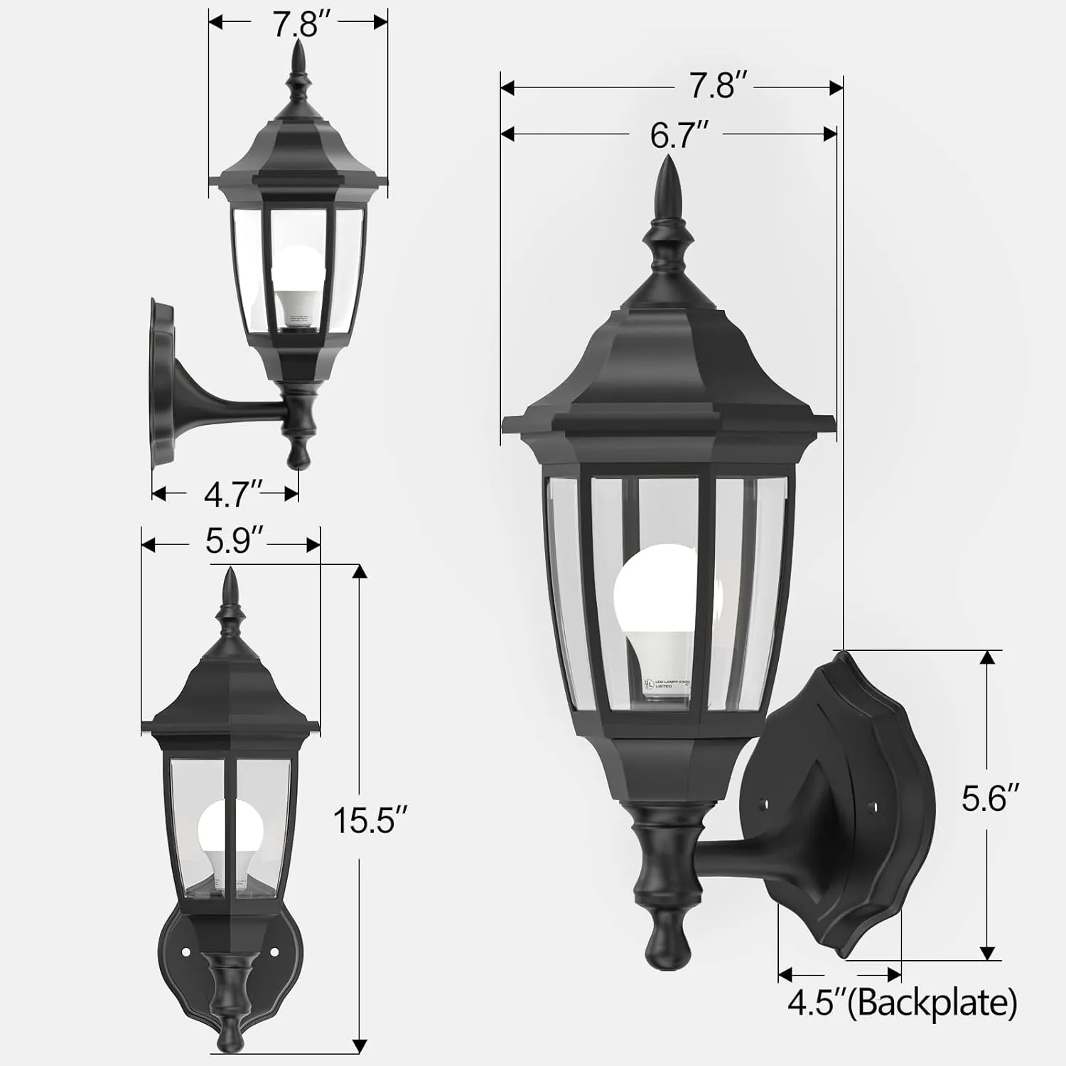 EMART Outdoor Porch Light，Exterior Waterproof Wall Light Fixtures, Special Handling Anti-Corrosion Plastic Material, Wall Mount Lantern for Backyard, Garage, Front Porch -Black(Bulb Included),1 Pack