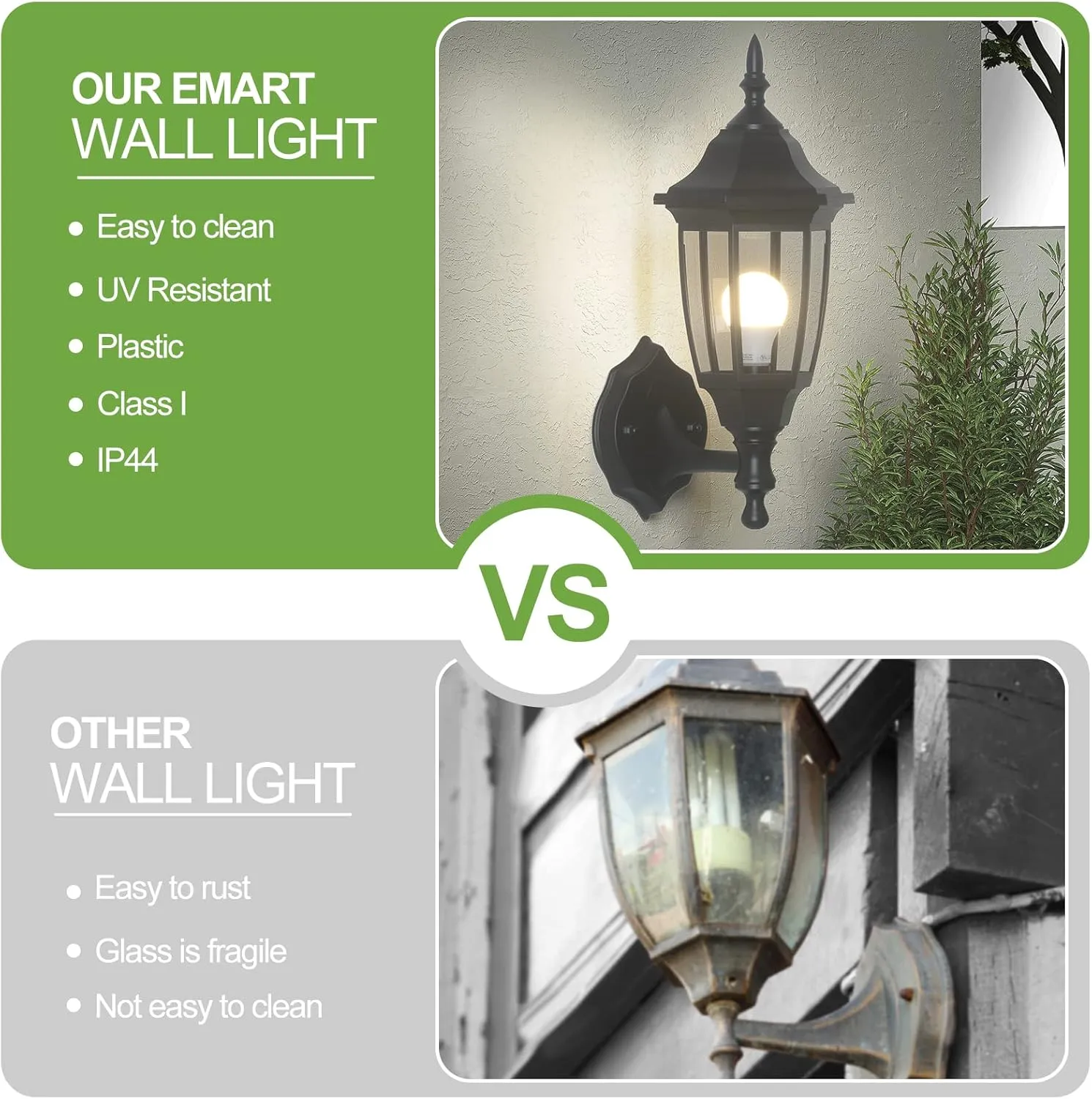 EMART Outdoor Porch Light，Exterior Waterproof Wall Light Fixtures, Special Handling Anti-Corrosion Plastic Material, Wall Mount Lantern for Backyard, Garage, Front Porch -Black(Bulb Included),1 Pack