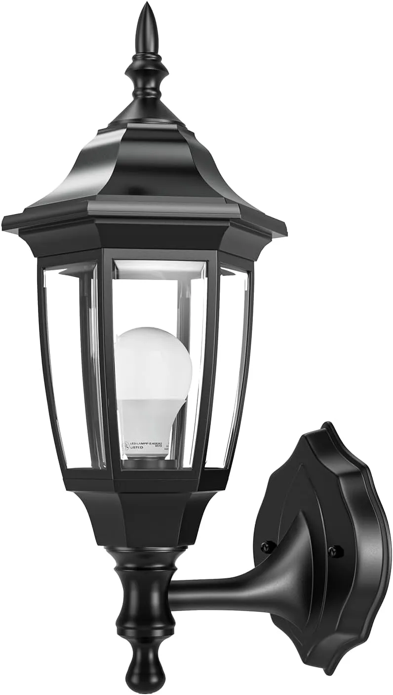 EMART Outdoor Porch Light，Exterior Waterproof Wall Light Fixtures, Special Handling Anti-Corrosion Plastic Material, Wall Mount Lantern for Backyard, Garage, Front Porch -Black(Bulb Included),1 Pack