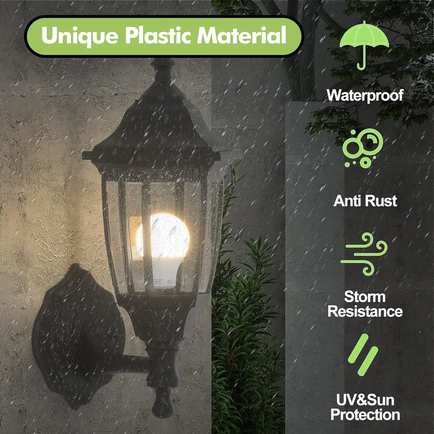 EMART Outdoor Porch Light，Exterior Waterproof Wall Light Fixtures, Special Handling Anti-Corrosion Plastic Material, Wall Mount Lantern for Backyard, Garage, Front Porch -Black(Bulb Included),1 Pack