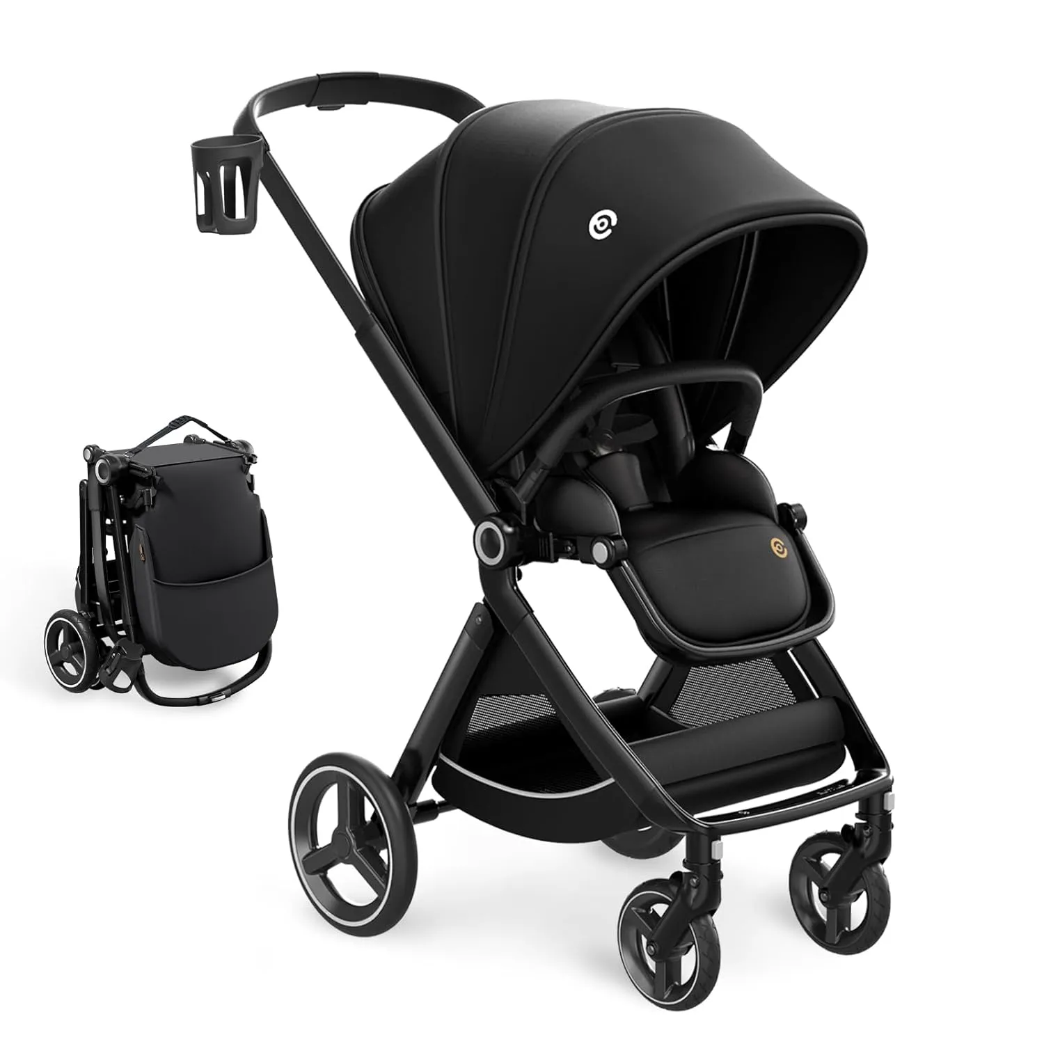 EMU Reversible Baby Stroller with Reversible Seat Full-Size Infant Stroller with Full Recline Cockpit Compact Foldable Pram Carriage for Outdoor City - Black