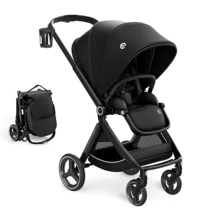 EMU Reversible Baby Stroller with Reversible Seat Full-Size Infant Stroller with Full Recline Cockpit Compact Foldable Pram Carriage for Outdoor City - Black
