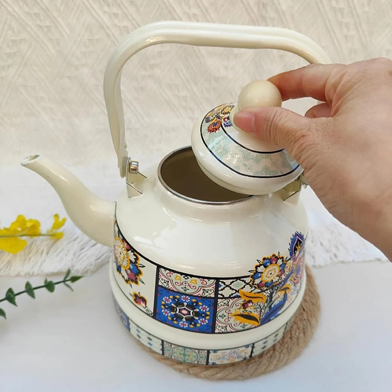 Enamel Camping Coffee Pot, Compact Stovetop Kettle with Quick Boil Design, Ideal for Backpacking & Hiking(1.1L)