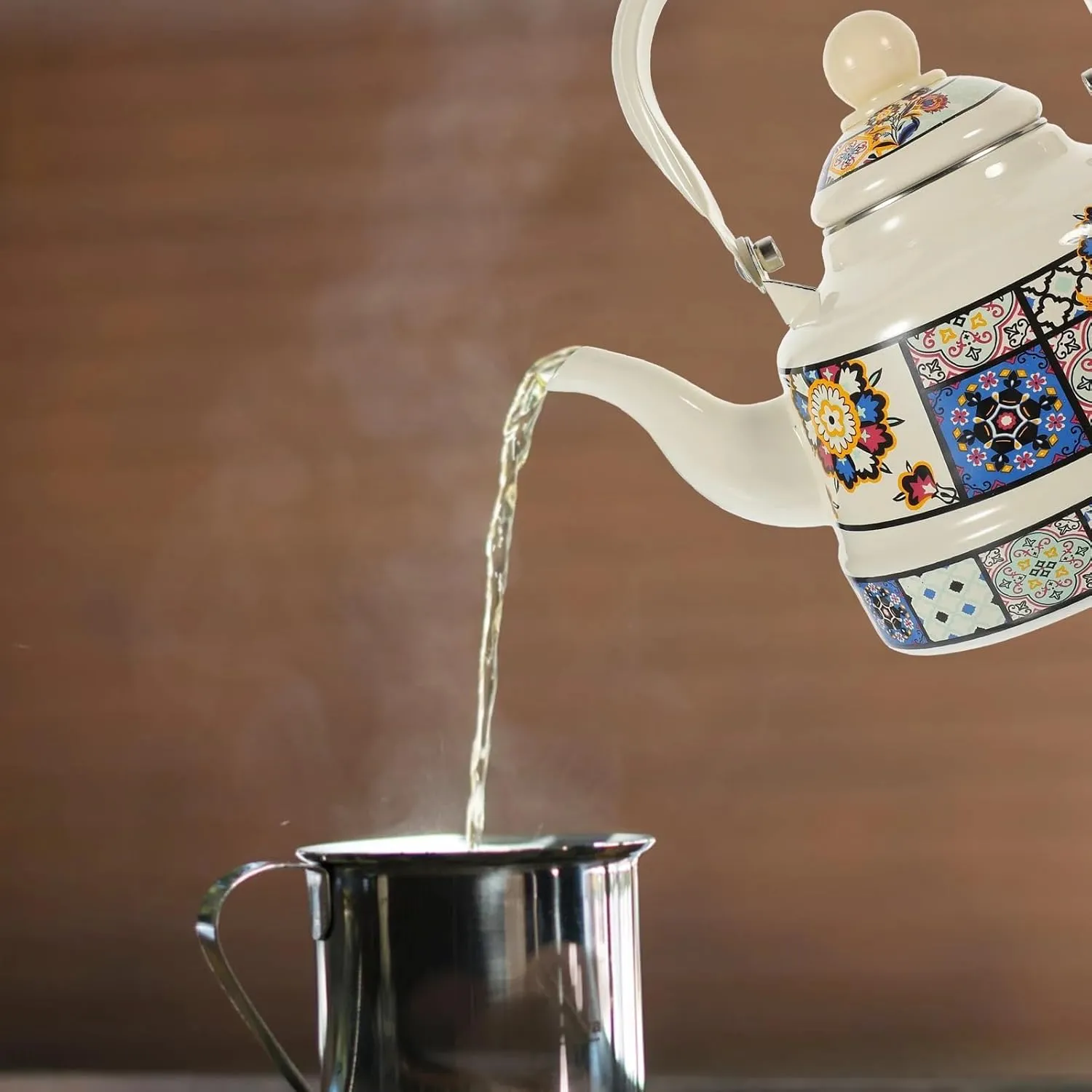 Enamel Camping Coffee Pot, Compact Stovetop Kettle with Quick Boil Design, Ideal for Backpacking & Hiking(1.1L)