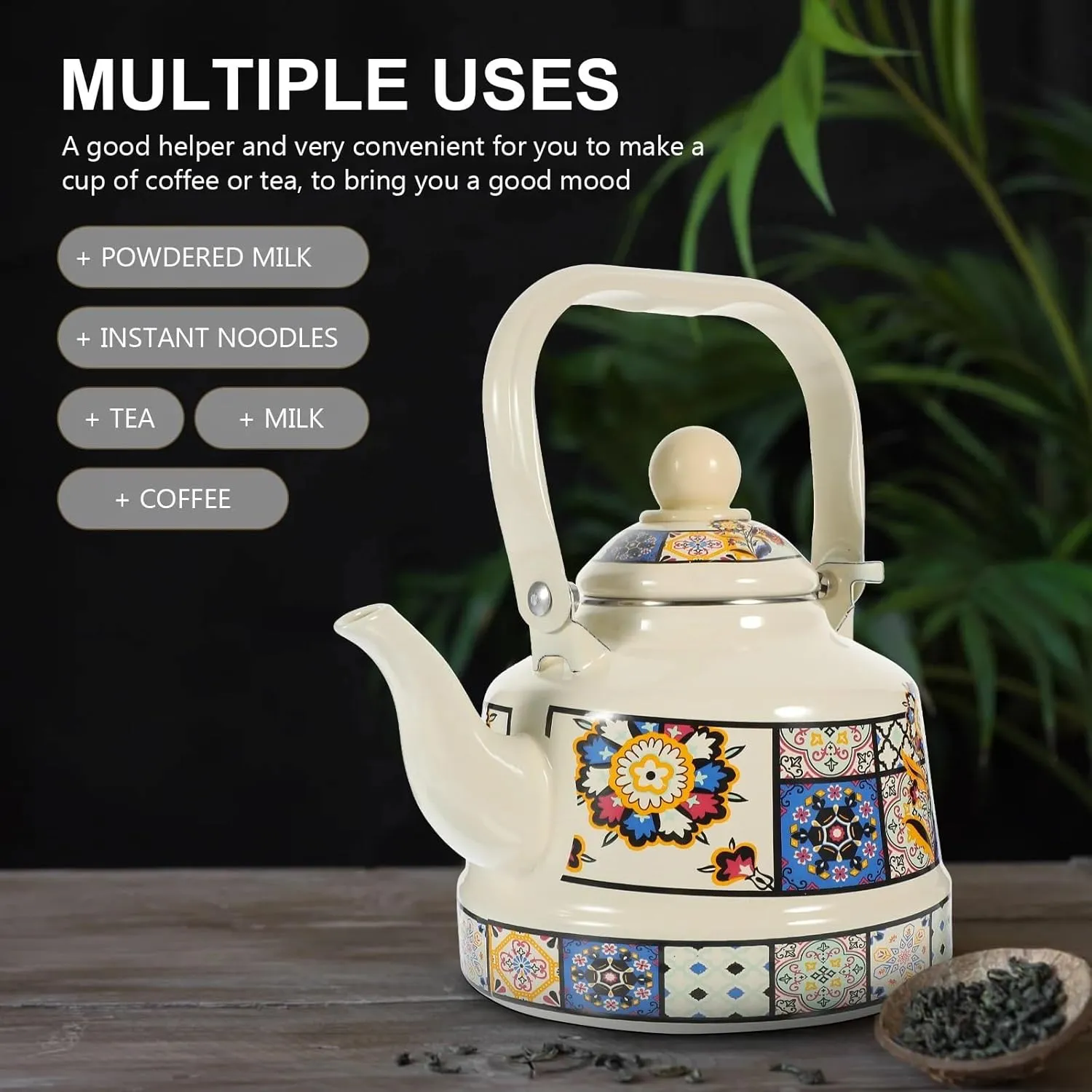 Enamel Camping Coffee Pot, Compact Stovetop Kettle with Quick Boil Design, Ideal for Backpacking & Hiking(1.1L)