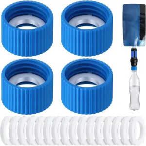 Enhon 4 Pcs Water Filter Coupling Kit, Compatible with 28mm External Threaded Water Filters and Standard Plastic Bottles, Filtration Cleaning Couplings with Gasket Seals for Hiking Camping