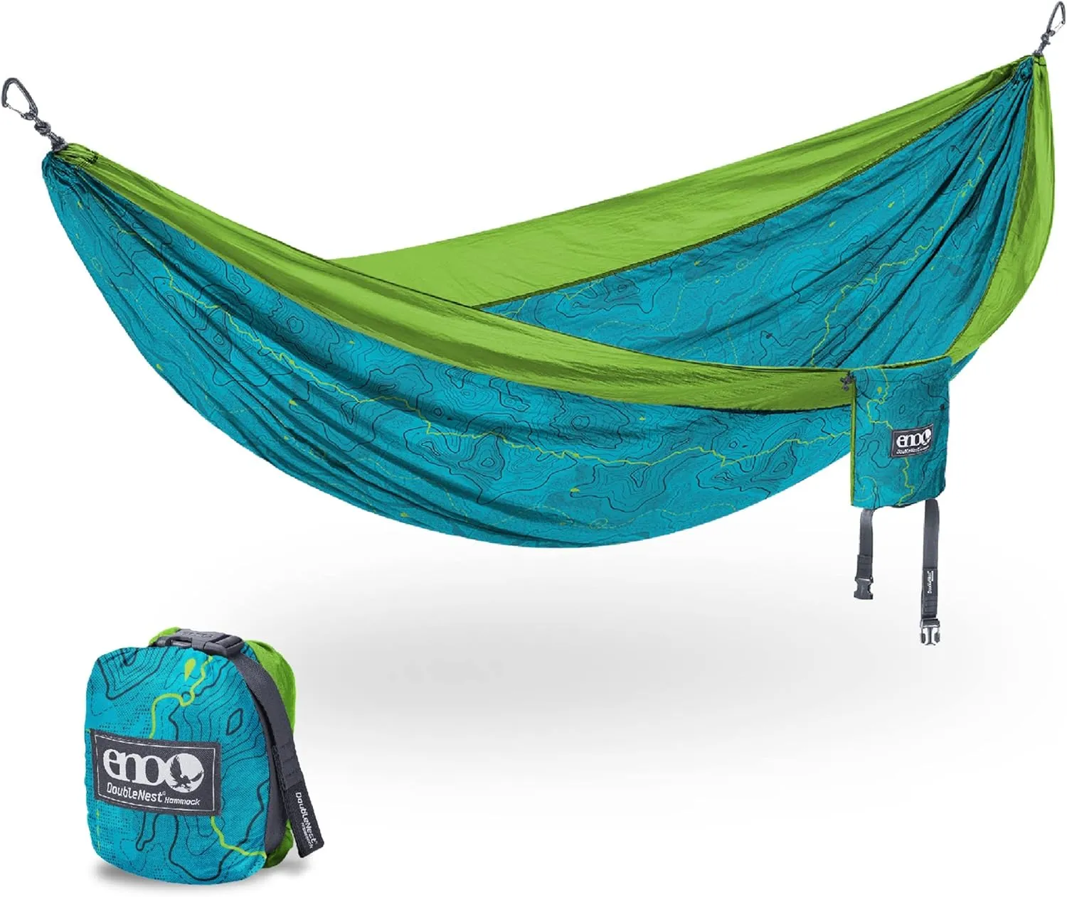 ENO DoubleNest Hammock - Lightweight, Portable, 1 to 2 Person Hammock - for Camping, Hiking, Backpacking, a Festival, or The Beach - Continental Trail Divide Coalition SE/Chartreuse
