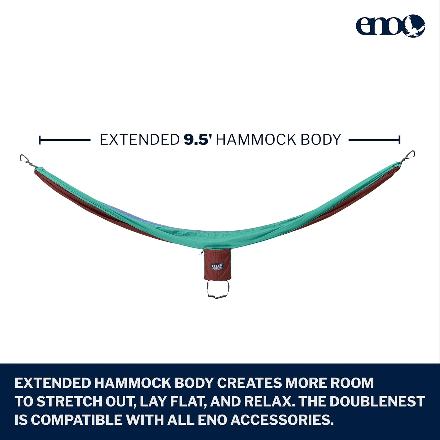 ENO DoubleNest Hammock - Lightweight, Portable, 1 to 2 Person Hammock - for Camping, Hiking, Backpacking, Travel, a Festival, or The Beach - Seaglass/Merlot/Denim