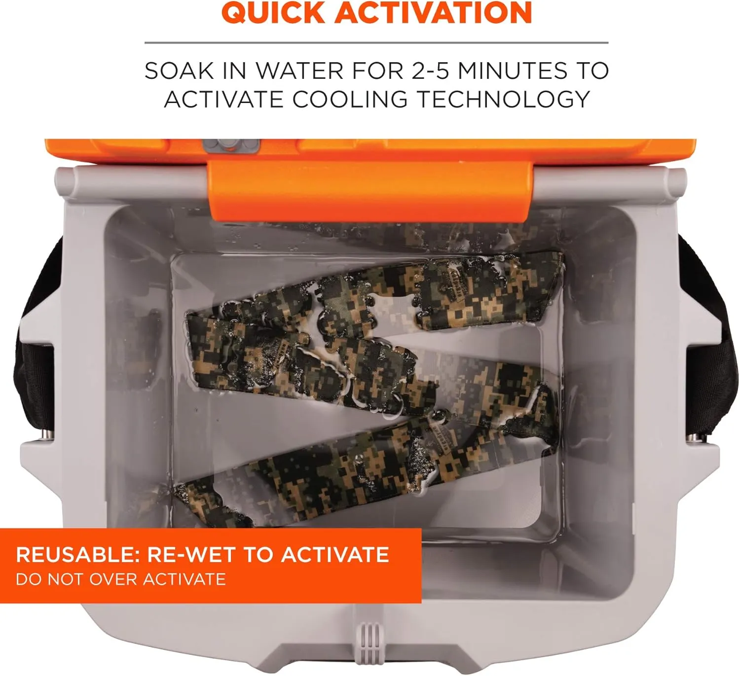 Ergodyne Chill Its 6700 Cooling Bandana, Evaporative Polymer Crystals For Cooling Relief, Tie For Adjustable Fit, 6-Pack, Camo