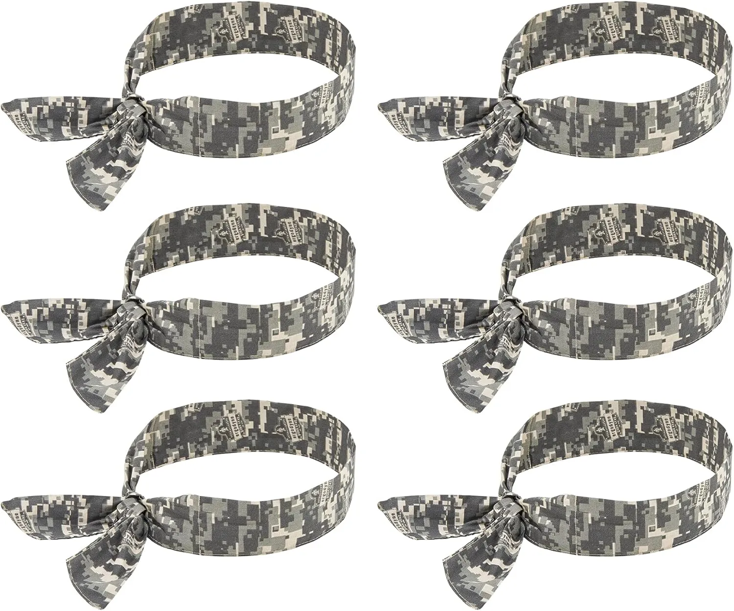 Ergodyne Chill Its 6700 Cooling Bandana, Evaporative Polymer Crystals For Cooling Relief, Tie For Adjustable Fit, 6-Pack, Camo