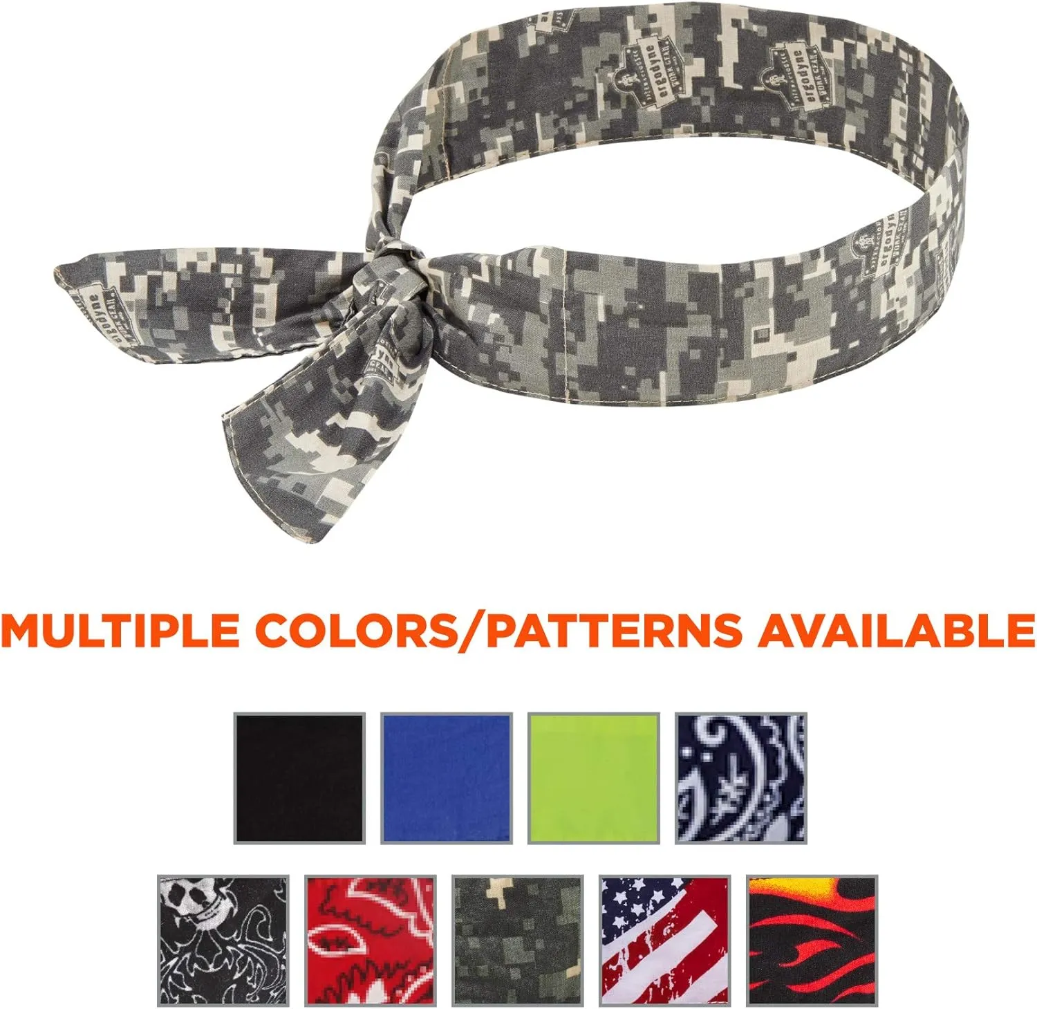 Ergodyne Chill Its 6700 Cooling Bandana, Evaporative Polymer Crystals For Cooling Relief, Tie For Adjustable Fit, 6-Pack, Camo