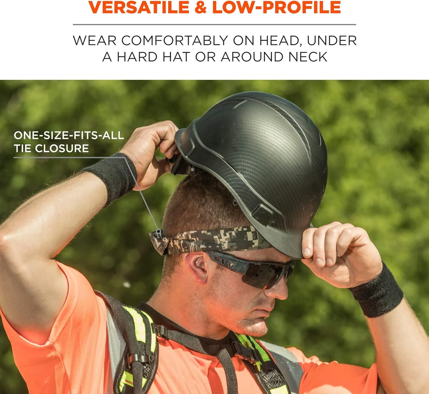Ergodyne Chill Its 6700 Cooling Bandana, Evaporative Polymer Crystals For Cooling Relief, Tie For Adjustable Fit, 6-Pack, Camo