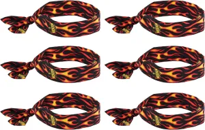 Ergodyne Chill Its 6700 Cooling Bandana, Evaporative Polymer Crystals For Cooling Relief, Tie For Adjustable Fit, 6-Pack, Flames