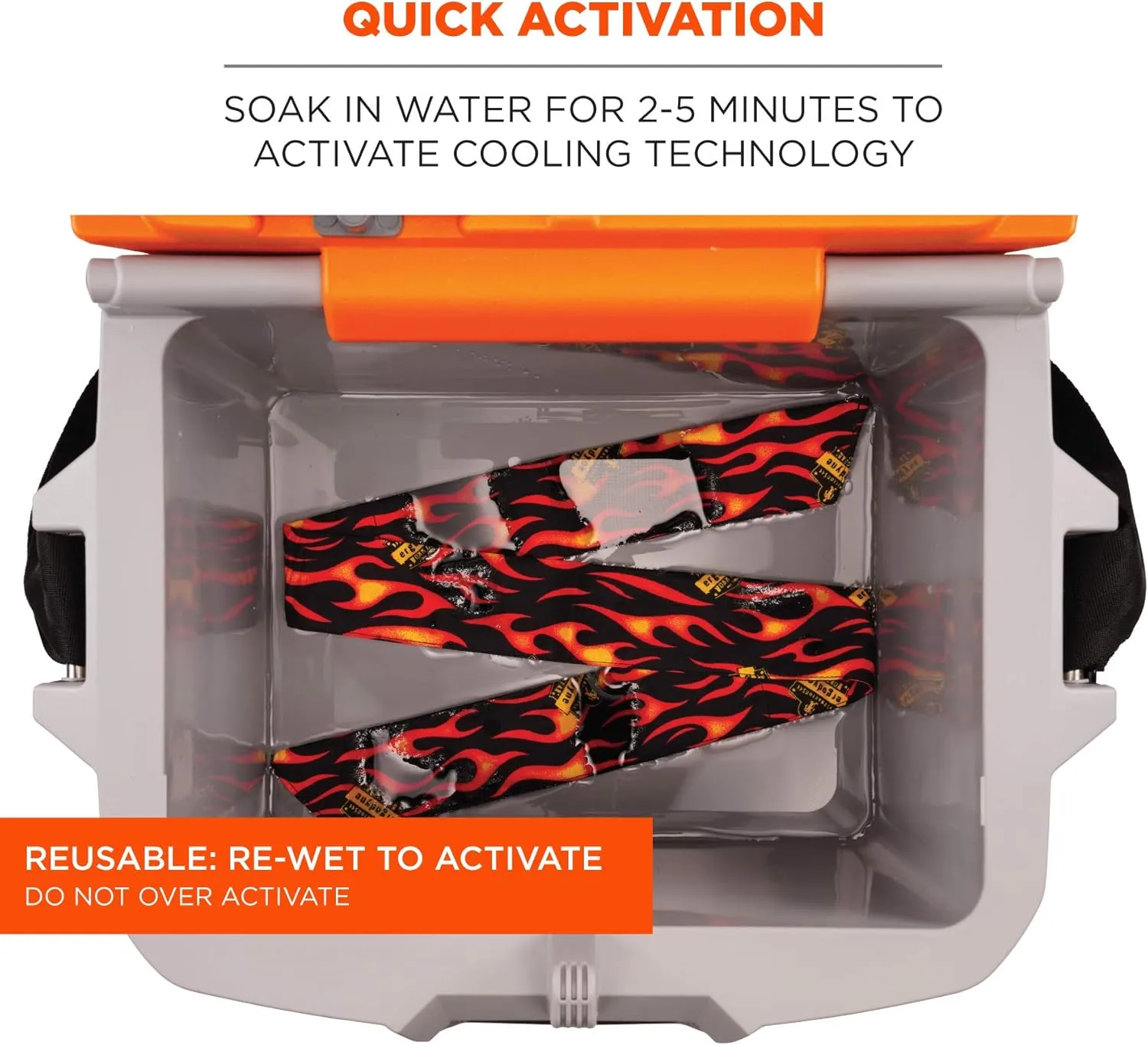 Ergodyne Chill Its 6700 Cooling Bandana, Evaporative Polymer Crystals For Cooling Relief, Tie For Adjustable Fit, 6-Pack, Flames