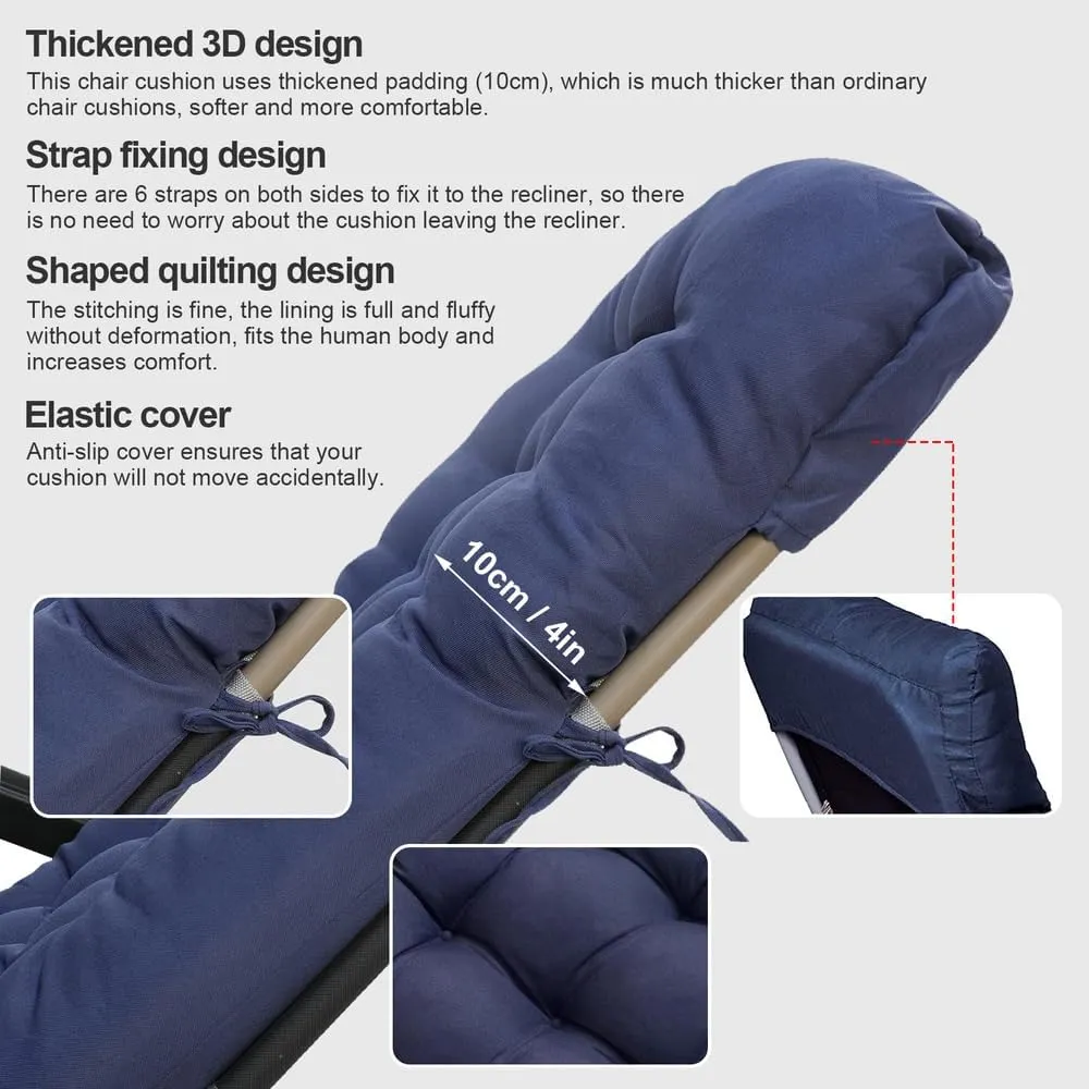 ERWUDEling 67 Inch Zero Gravity Lounge Chair Cushion, Thick & Soft Patio Cushion for Outdoor/Indoor Use - Waterproof, Non-Slip with 8 Ties (Blue, 19" W x 67" L x 4" T)