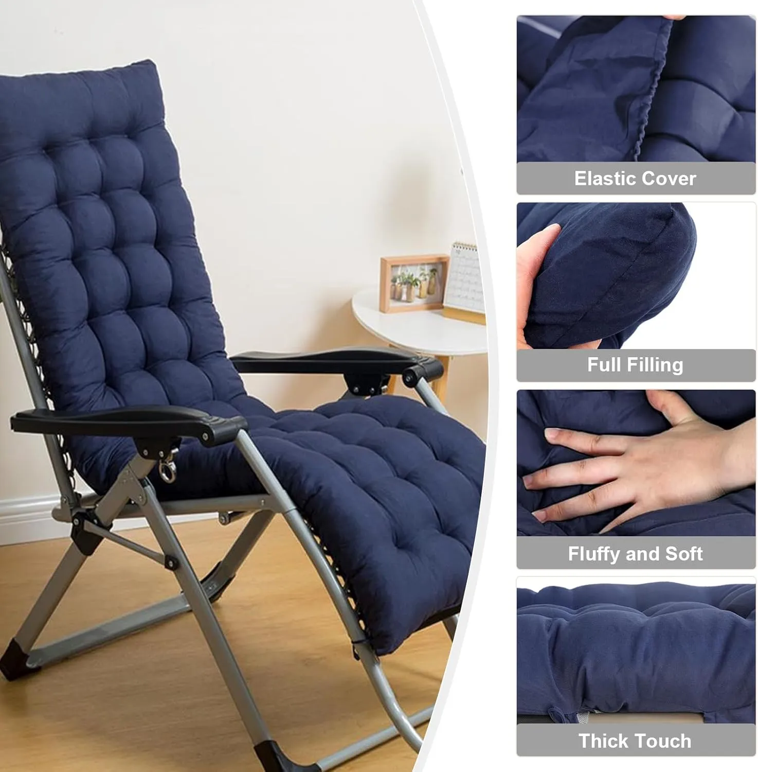 ERWUDEling 67 Inch Zero Gravity Lounge Chair Cushion, Thick & Soft Patio Cushion for Outdoor/Indoor Use - Waterproof, Non-Slip with 8 Ties (Blue, 19" W x 67" L x 4" T)