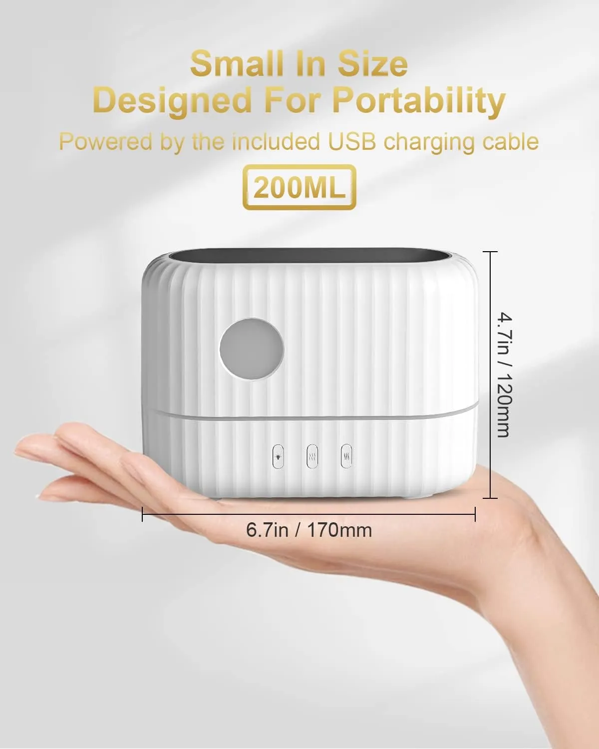 Essential Oil Diffuser with Flame Light, 3 Flame Light Intensity Modes and 2 Adjustable Cool Mist Setting Aromatherapy Diffuser Air Humidifier, 200ml Portable Design,Waterless Auto-Off (White)