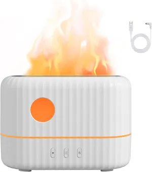 Essential Oil Diffuser with Flame Light, 3 Flame Light Intensity Modes and 2 Adjustable Cool Mist Setting Aromatherapy Diffuser Air Humidifier, 200ml Portable Design,Waterless Auto-Off (White)