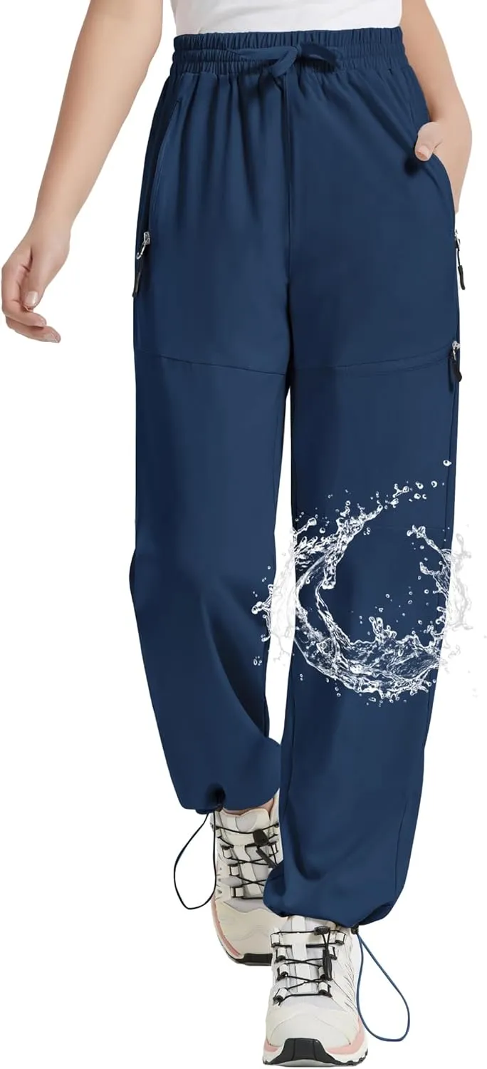 EXARUS Girls Joggers Hiking Pants Water Resistant Kids Athletic Quick Dry Lightweight Zip Pockets High Waisted 6-14Y