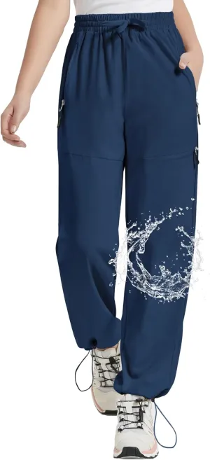 EXARUS Girls Joggers Hiking Pants Water Resistant Kids Athletic Quick Dry Lightweight Zip Pockets High Waisted 6-14Y