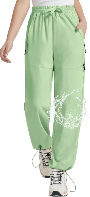 EXARUS Girls Joggers Hiking Pants Water Resistant Kids Athletic Quick Dry Lightweight Zip Pockets High Waisted 6-14Y