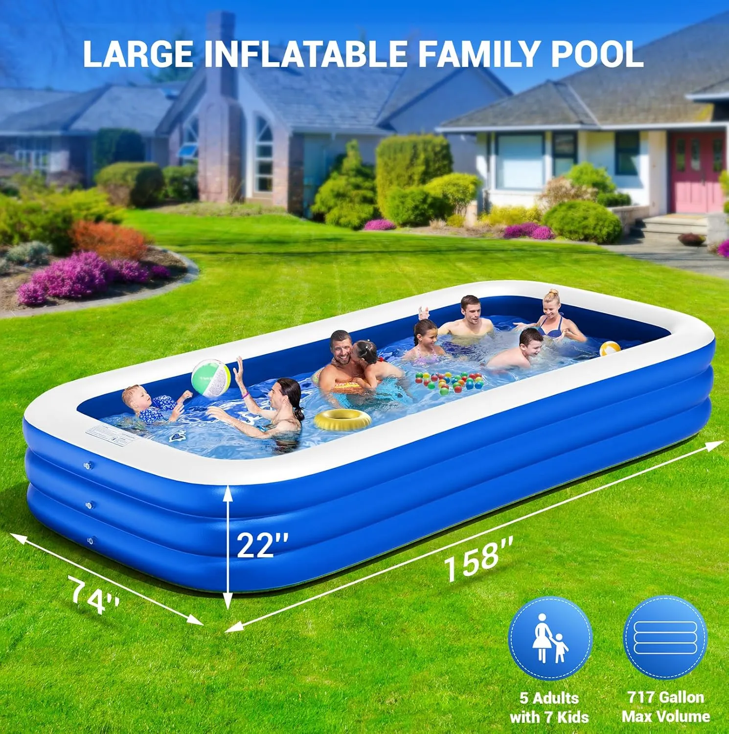 Extra Large Inflatable Pool with Pump, Lylting 158"x74"x22" Big Outdoor Blow Up Pool for Adults, Full Size Family Inflatable Swimming Pools for Backyard Home Garden Lawn Indoor Outdoor