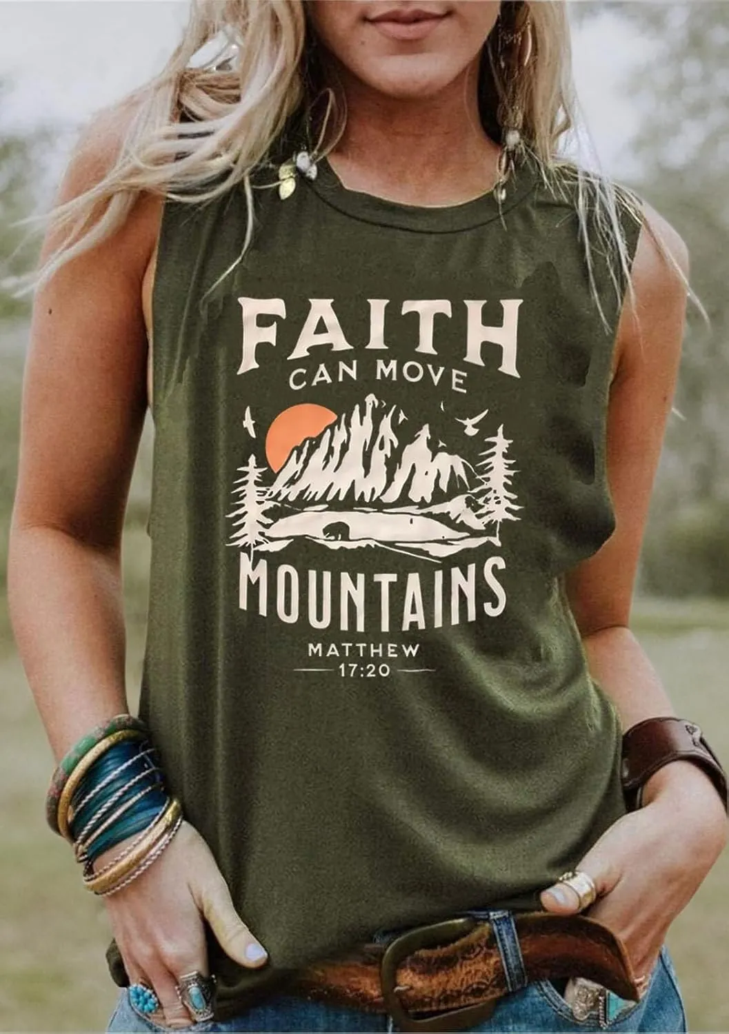 Faith Can Move Mountains Matthew Tank Tops Women Outdoor Hiking Shirt Tops Adventure Sleeveless Camping Tank Tops