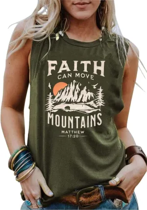 Faith Can Move Mountains Matthew Tank Tops Women Outdoor Hiking Shirt Tops Adventure Sleeveless Camping Tank Tops