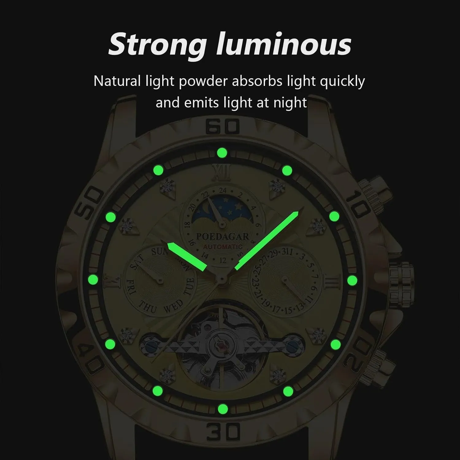 Fashionable Men's Watch Luxury Automatic Mechanical Watch Tourbillon Waterproof Luminous Date Week Men Wristwatch Stainless Steel Men's Watches