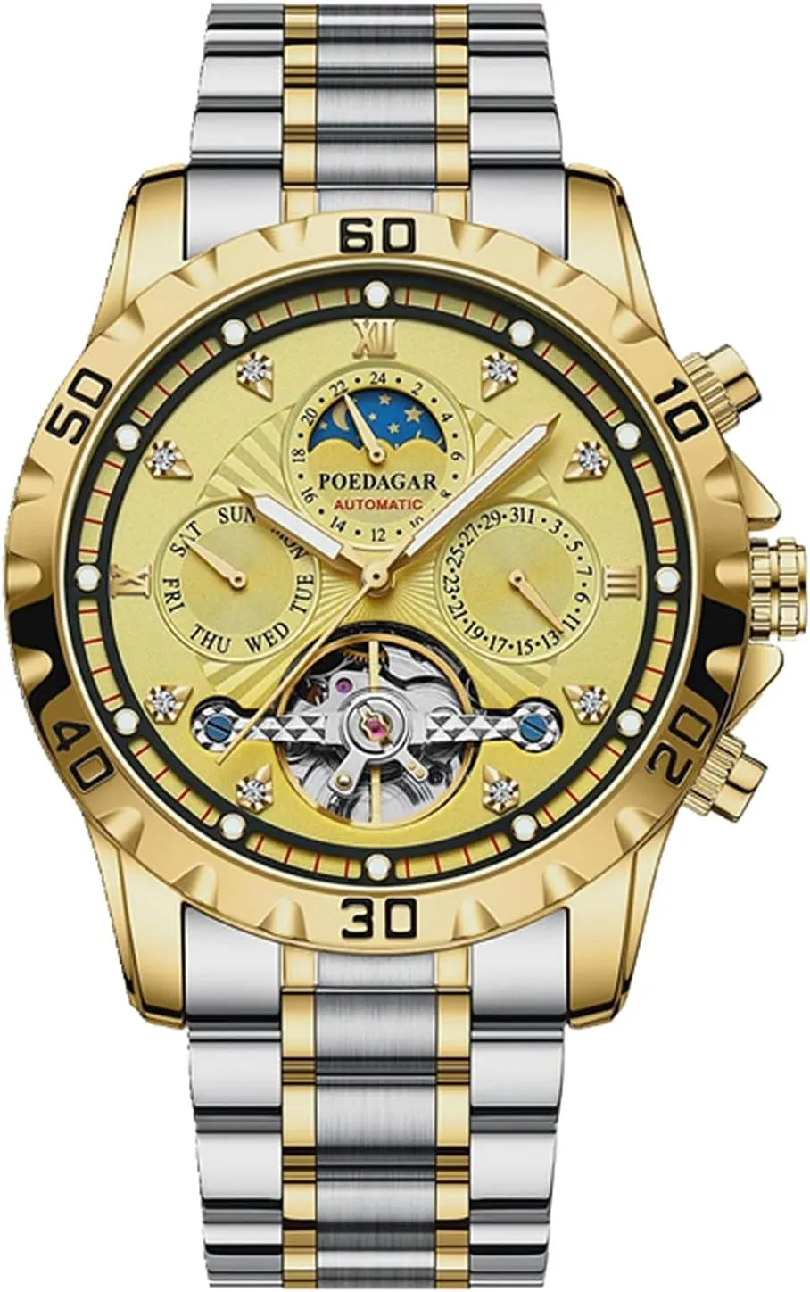 Fashionable Men's Watch Luxury Automatic Mechanical Watch Tourbillon Waterproof Luminous Date Week Men Wristwatch Stainless Steel Men's Watches