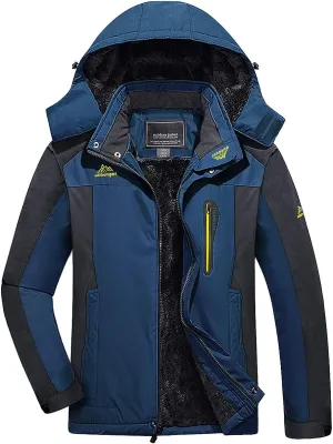 FASKUNOIE Men's Winter Thicken Fleece Coat Windproof Hiking Snow Skiing Jackets Parka
