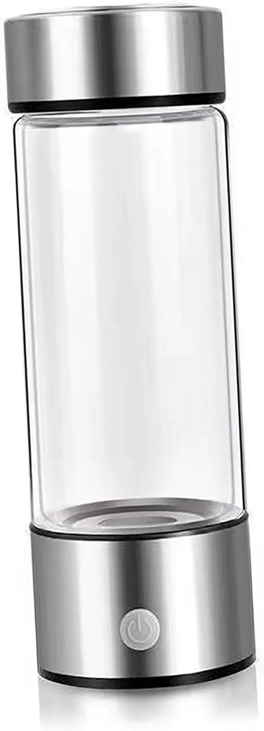 Fdit Hydrogen Water Bottle 420ml, Portable USB Rechargeable Hydrogen Water Generator, Glass Design for Enhanced Metabolism, Energy & Immune Support, 220V Silver