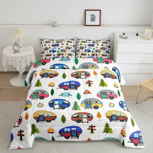 Feelyou Happy Camping Decor Bedding Set,Kids Boys Girls Full Size Camping Gifts Comforter Set,Ultra Soft Travel Trailers Themed Comforter,Outdoor Travel Duvet Quilt,Bedroom Decor Quilt