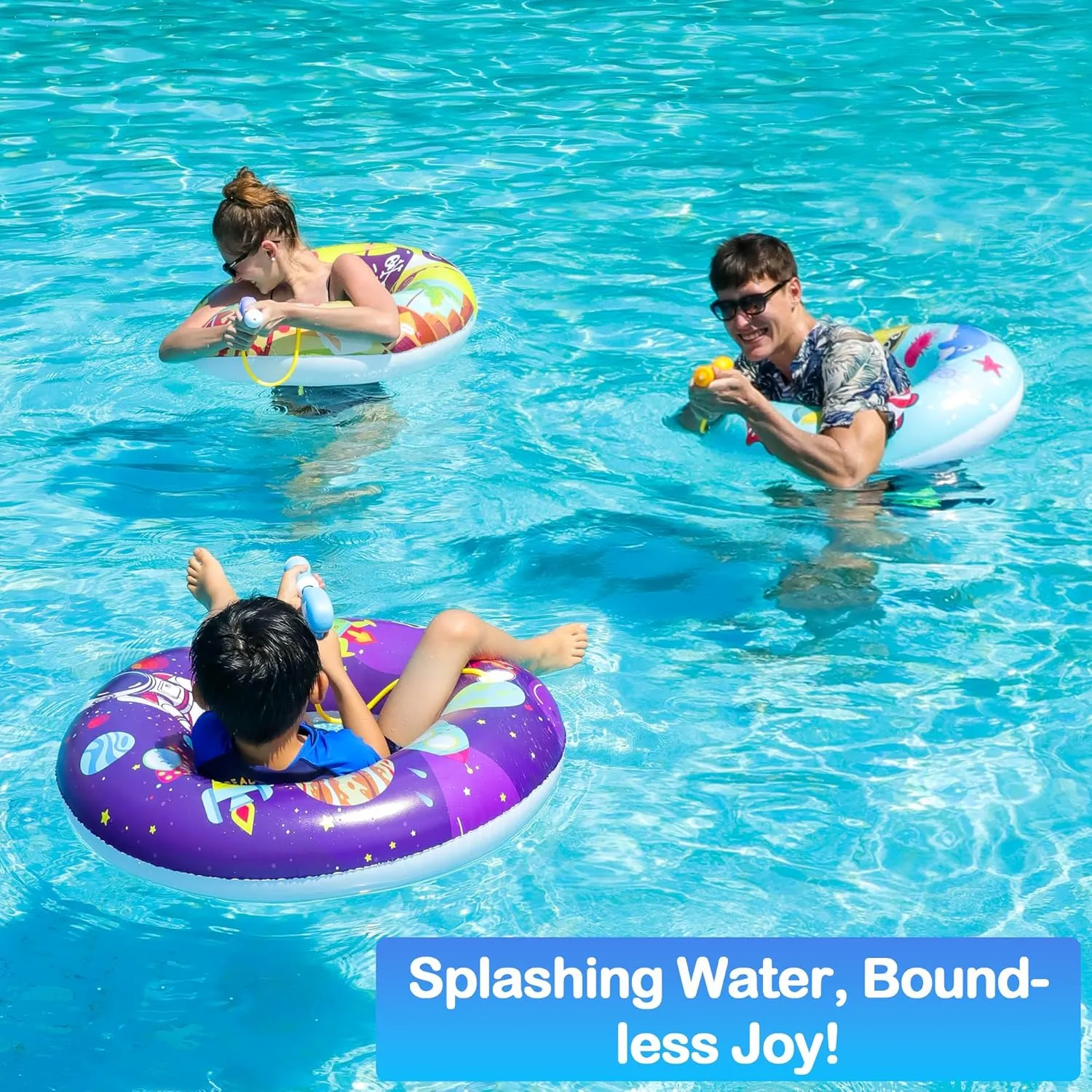 FindUWill Pool Floats with Water Guns Kids, Inflatable Pool Swim Tubes with Beach Ball, Pool Floaties Toys Inner Tube with Squirt Guns for Kids Ages 8-12, Beach Swimming Party Toys for Adults