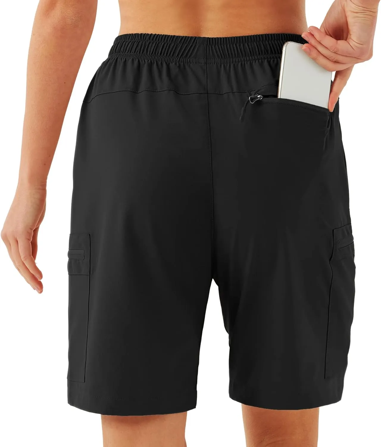 FIRST WAY Women's Hiking Cargo Shorts Quick Dry Lightweight 9'' Bermuda Shorts with Zipper Pockets for Golf Active