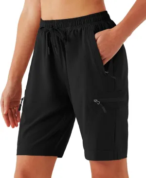 FIRST WAY Women's Hiking Cargo Shorts Quick Dry Lightweight 9'' Bermuda Shorts with Zipper Pockets for Golf Active