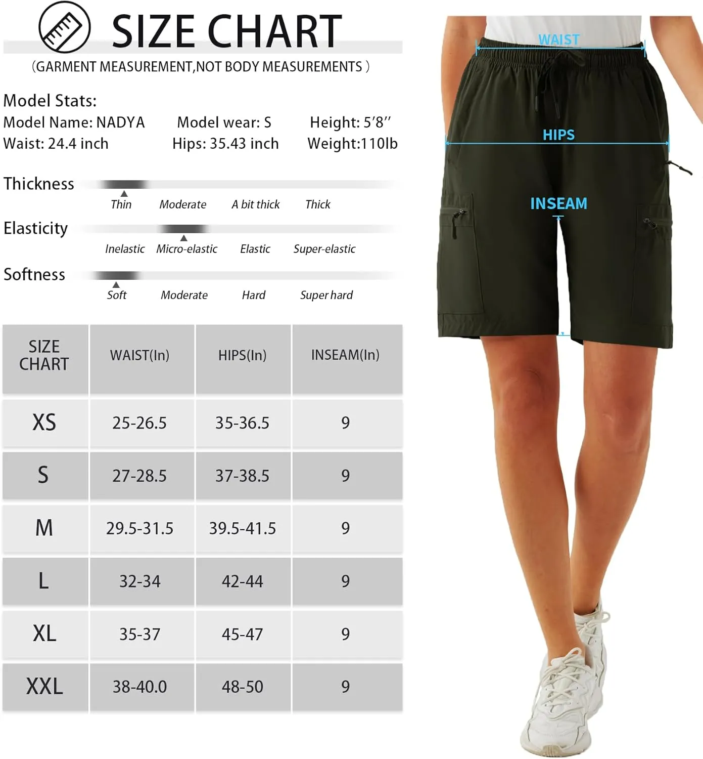 FIRST WAY Women's Hiking Cargo Shorts Quick Dry Lightweight 9'' Bermuda Shorts with Zipper Pockets for Golf Active