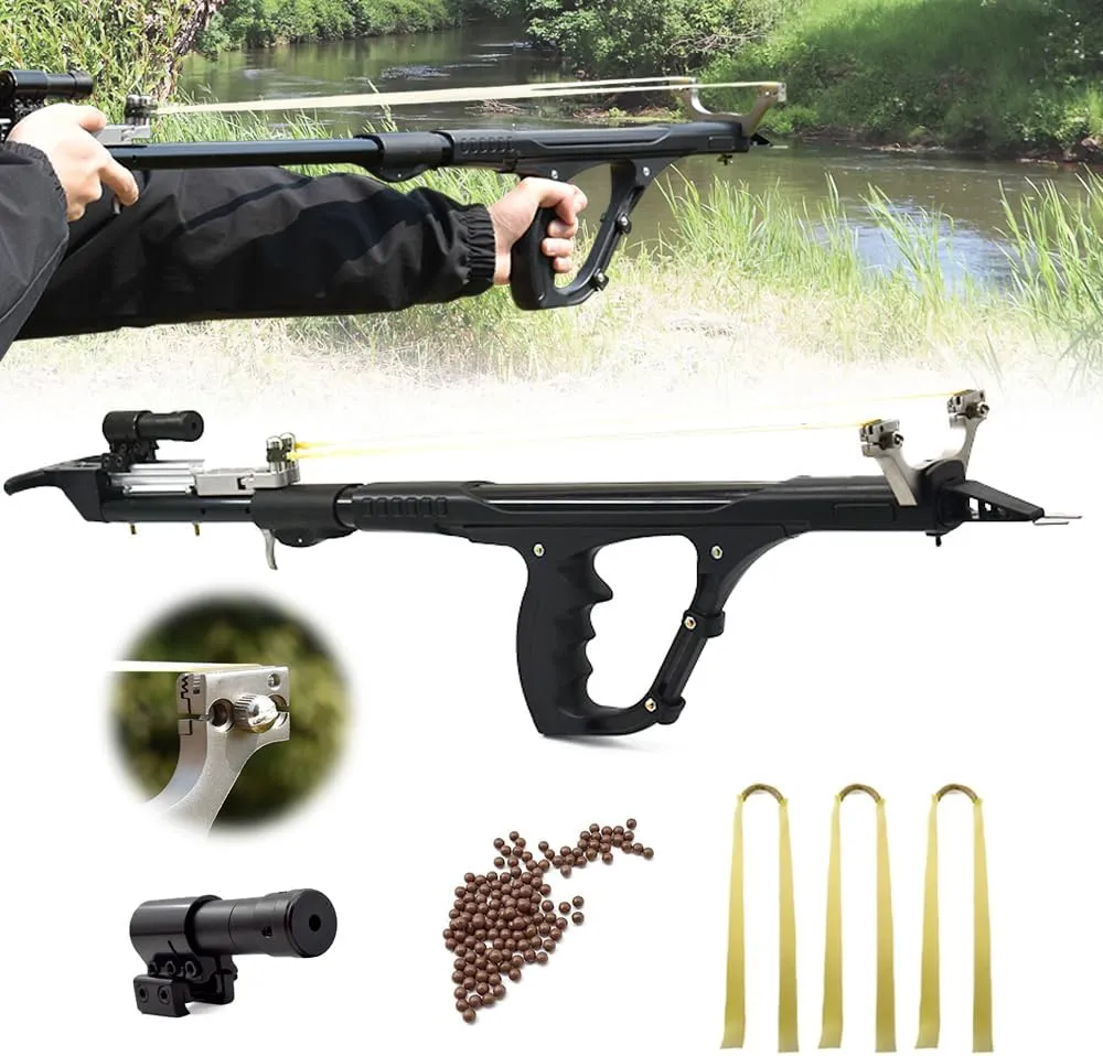 Fishing Slingshots for Adults, High Precision Telescopic Rod Slingshots for Hunting, Multifunctional Professional Slingshot Rifle for Hunting Slingshot Catapult with Rubber Bands
