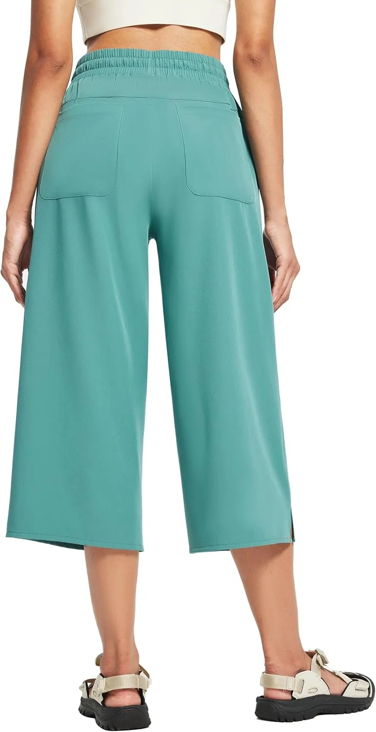 FitsT4 Sports Women's Wide Leg Hiking Capris Quick Dry Long Shorts UPF50  Lightweight Water Resistant Cropped Pants
