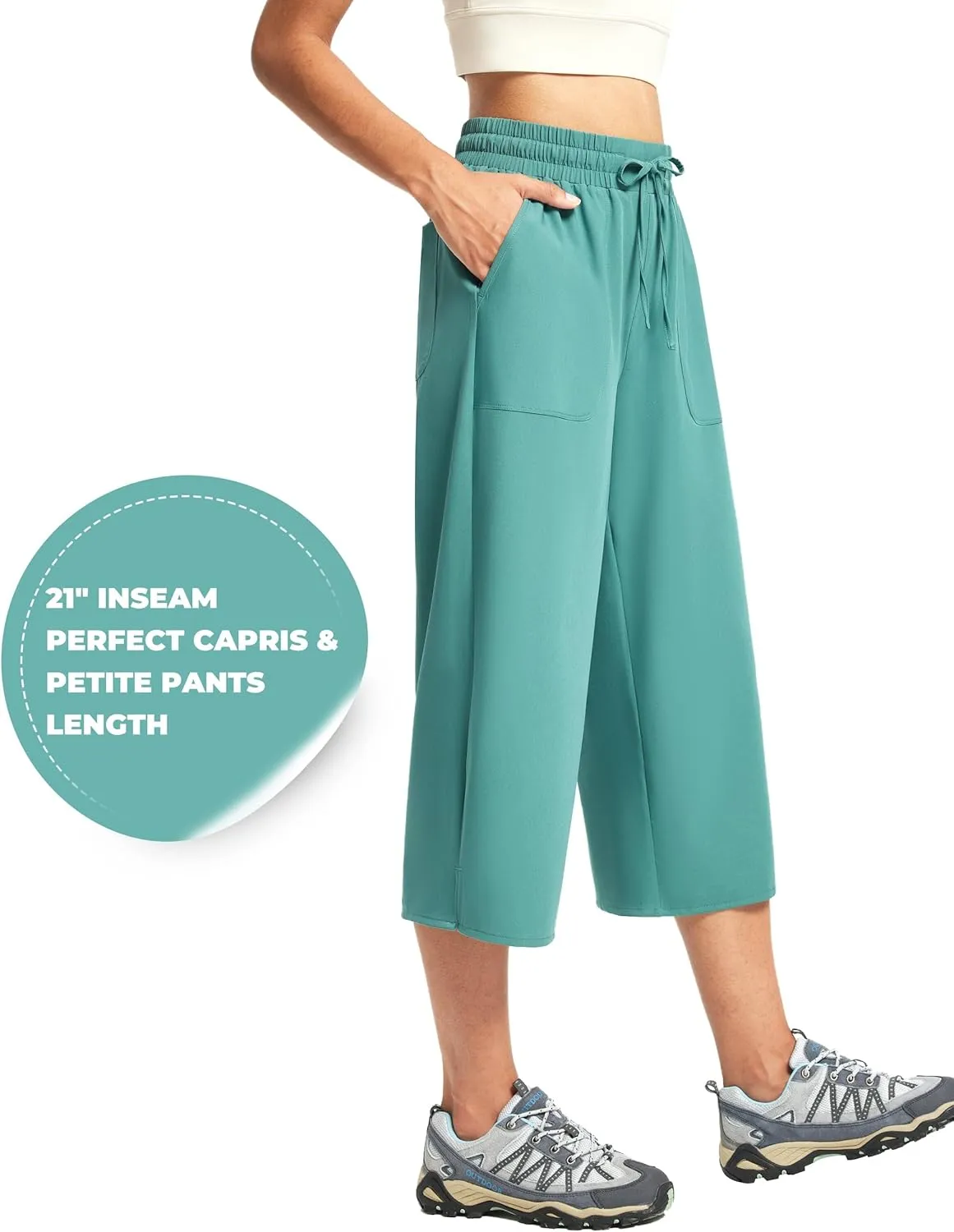 FitsT4 Sports Women's Wide Leg Hiking Capris Quick Dry Long Shorts UPF50  Lightweight Water Resistant Cropped Pants