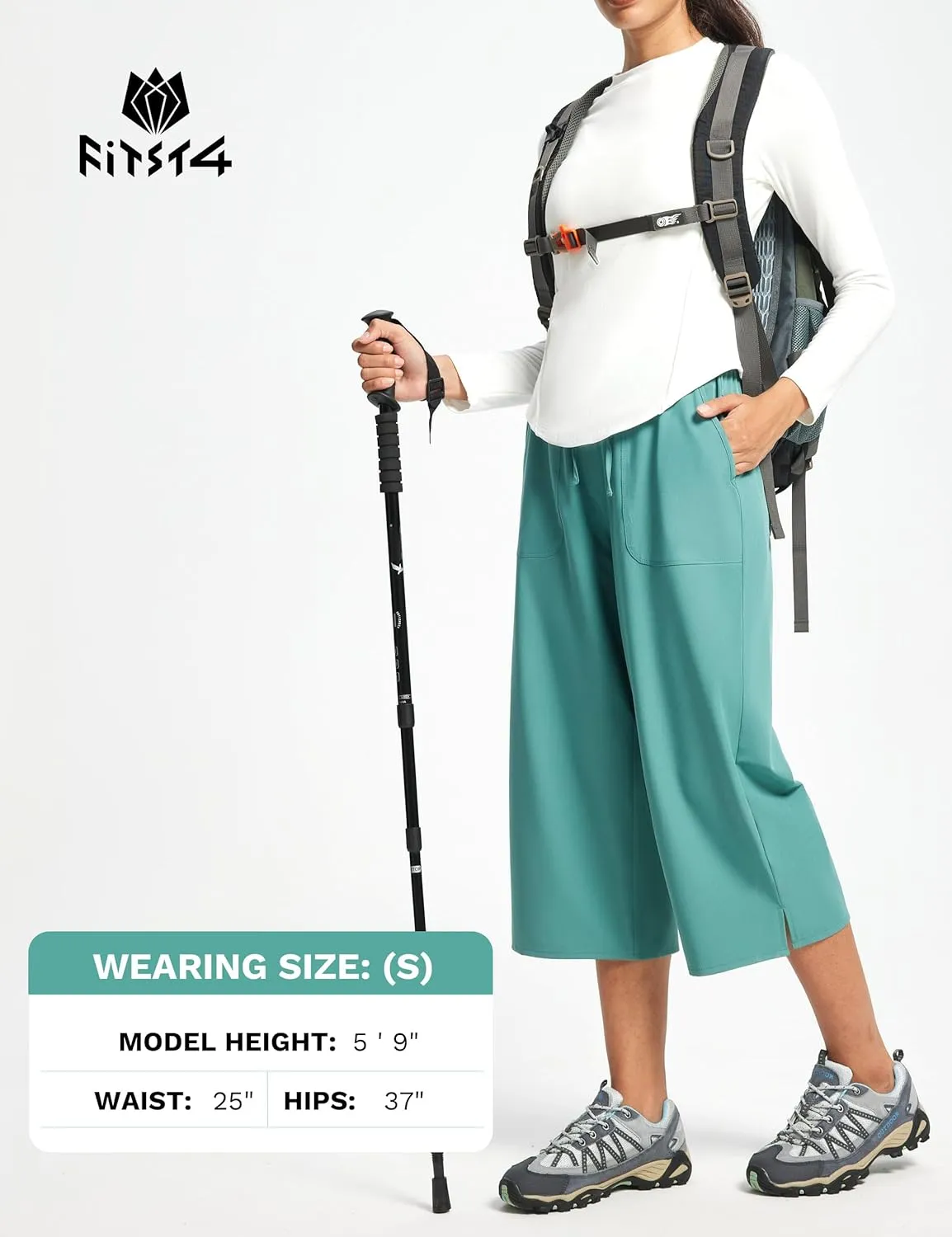 FitsT4 Sports Women's Wide Leg Hiking Capris Quick Dry Long Shorts UPF50  Lightweight Water Resistant Cropped Pants