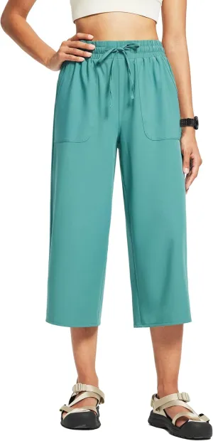 FitsT4 Sports Women's Wide Leg Hiking Capris Quick Dry Long Shorts UPF50  Lightweight Water Resistant Cropped Pants