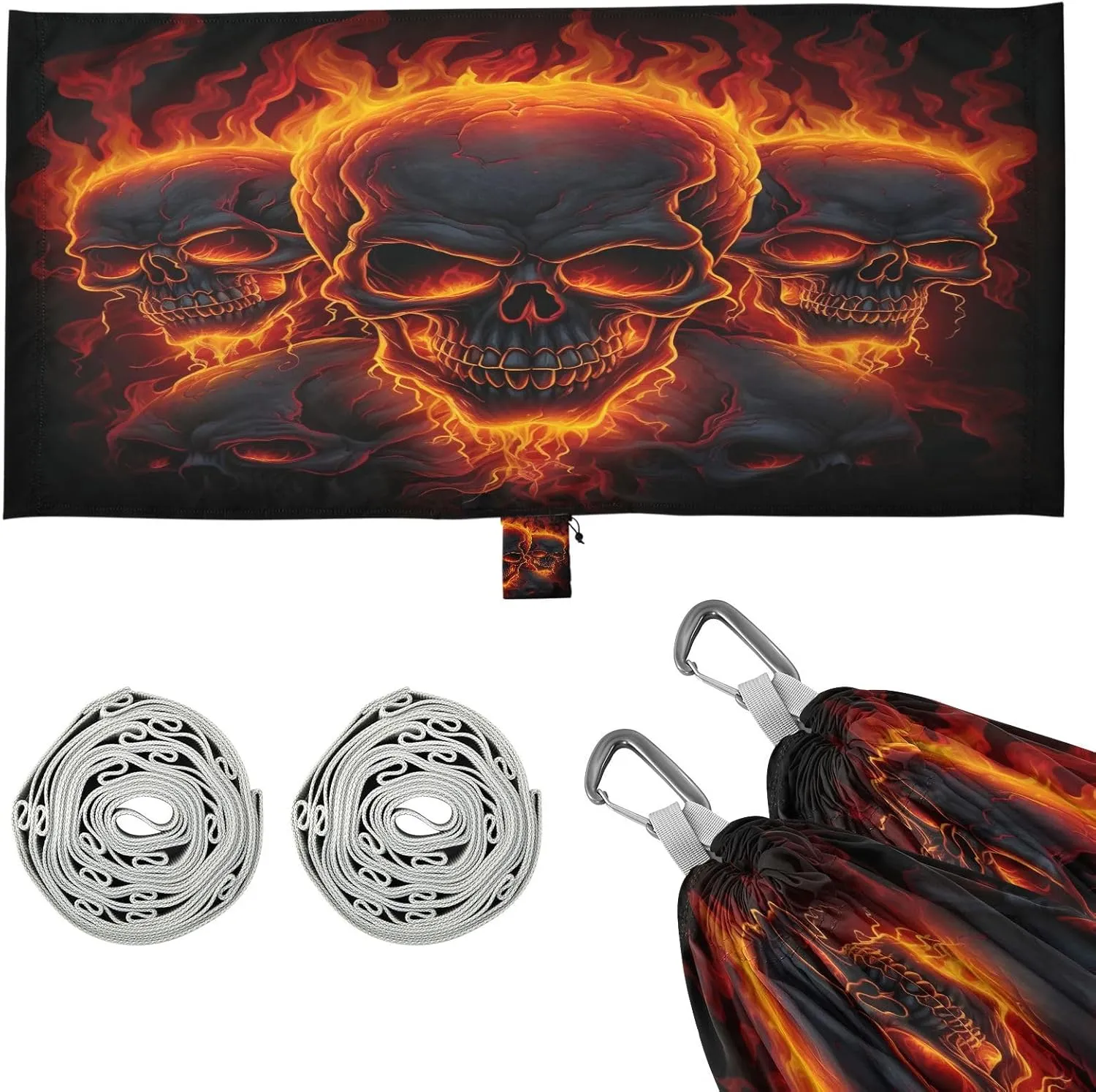 Flames Skulls Camping Hammock, 330 lbs with 2 Tree Straps, Carry Bag, Single Portable Hammock for Outdoor/Indoor, Hiking, Beach, Backpacking, Travel