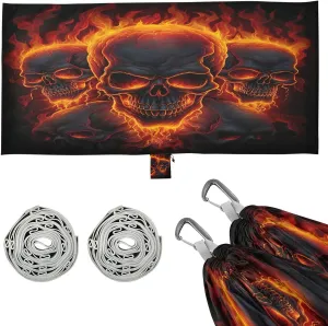 Flames Skulls Camping Hammock, 330 lbs with 2 Tree Straps, Carry Bag, Single Portable Hammock for Outdoor/Indoor, Hiking, Beach, Backpacking, Travel