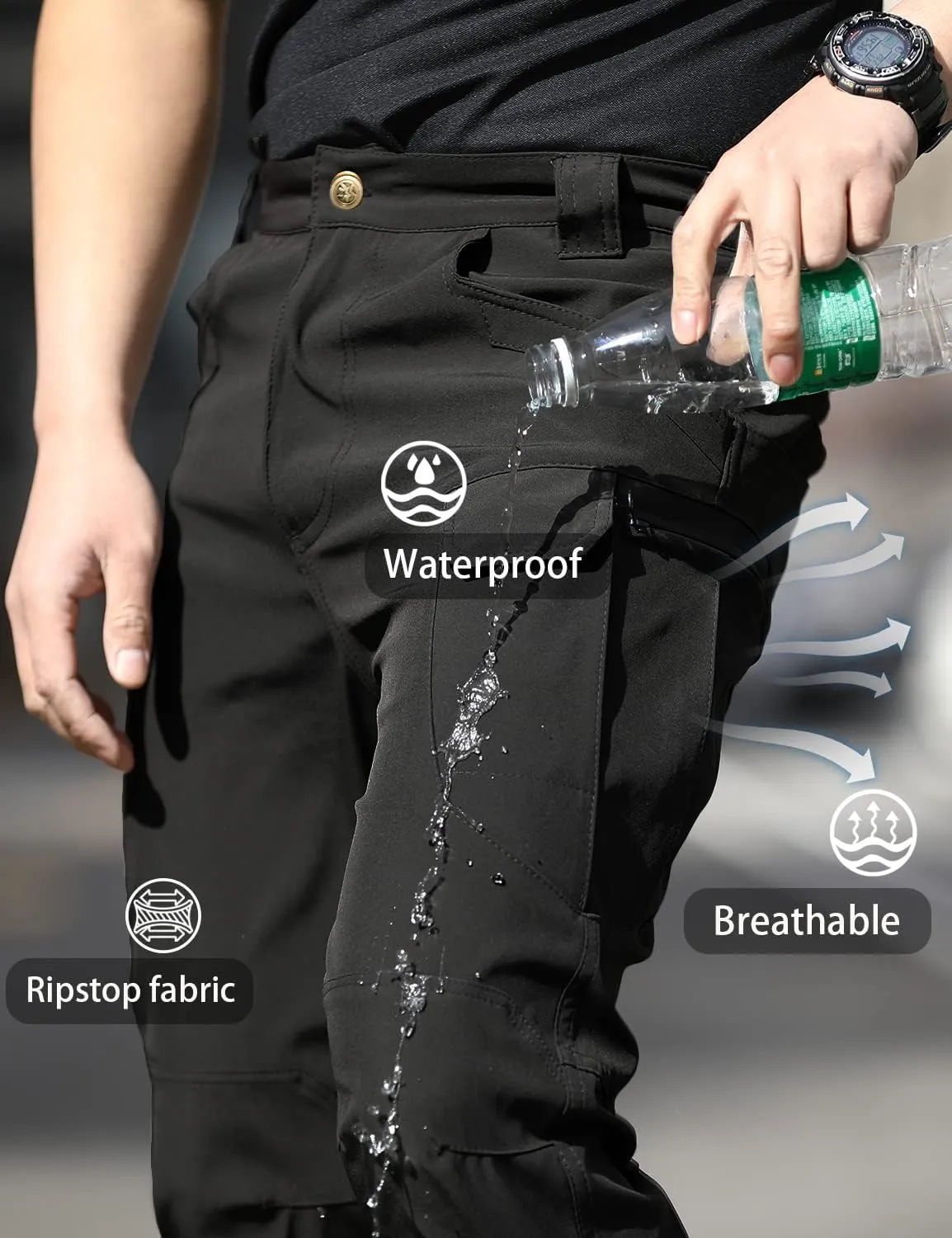 FLYFIREFLY Men's Cargo Hiking Pants Lightweight Waterproof Tactical Pants Outdoor Work Pants with Pockets(No Belt)