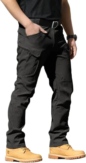 FLYFIREFLY Men's Cargo Hiking Pants Lightweight Waterproof Tactical Pants Outdoor Work Pants with Pockets(No Belt)