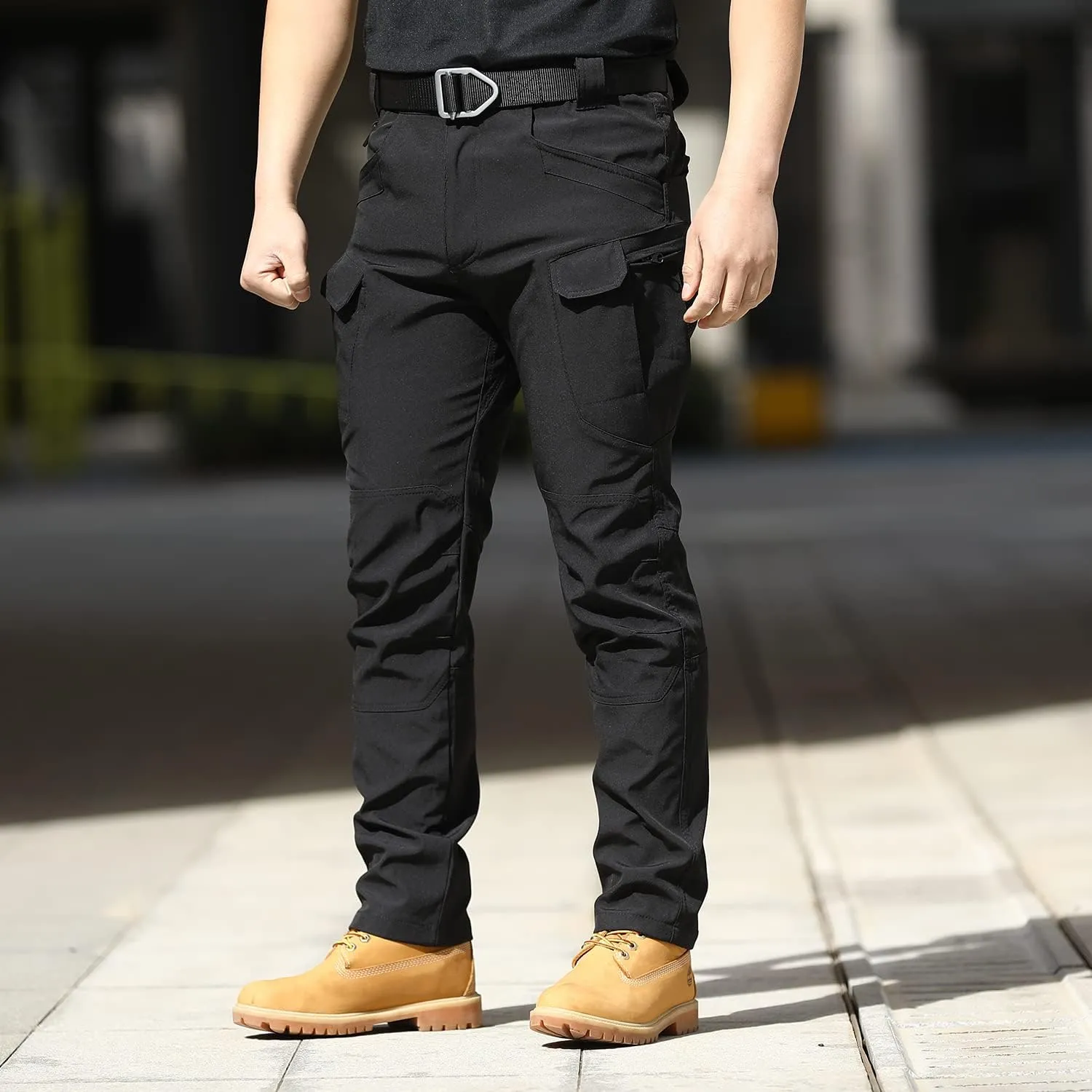 FLYFIREFLY Men's Cargo Hiking Pants Lightweight Waterproof Tactical Pants Outdoor Work Pants with Pockets(No Belt)