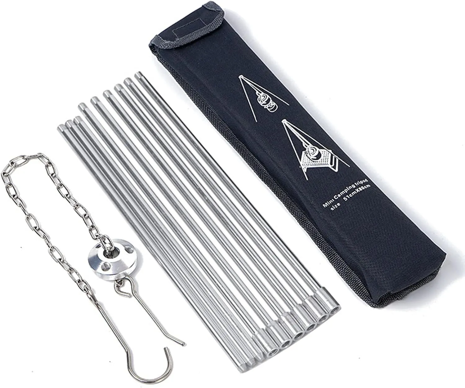 Foldable Campfire Cooking Tripod - Aluminum Alloy Tripod Camping Accessories with Chain and Carrying Bag - Ideal for Outdoor Camping