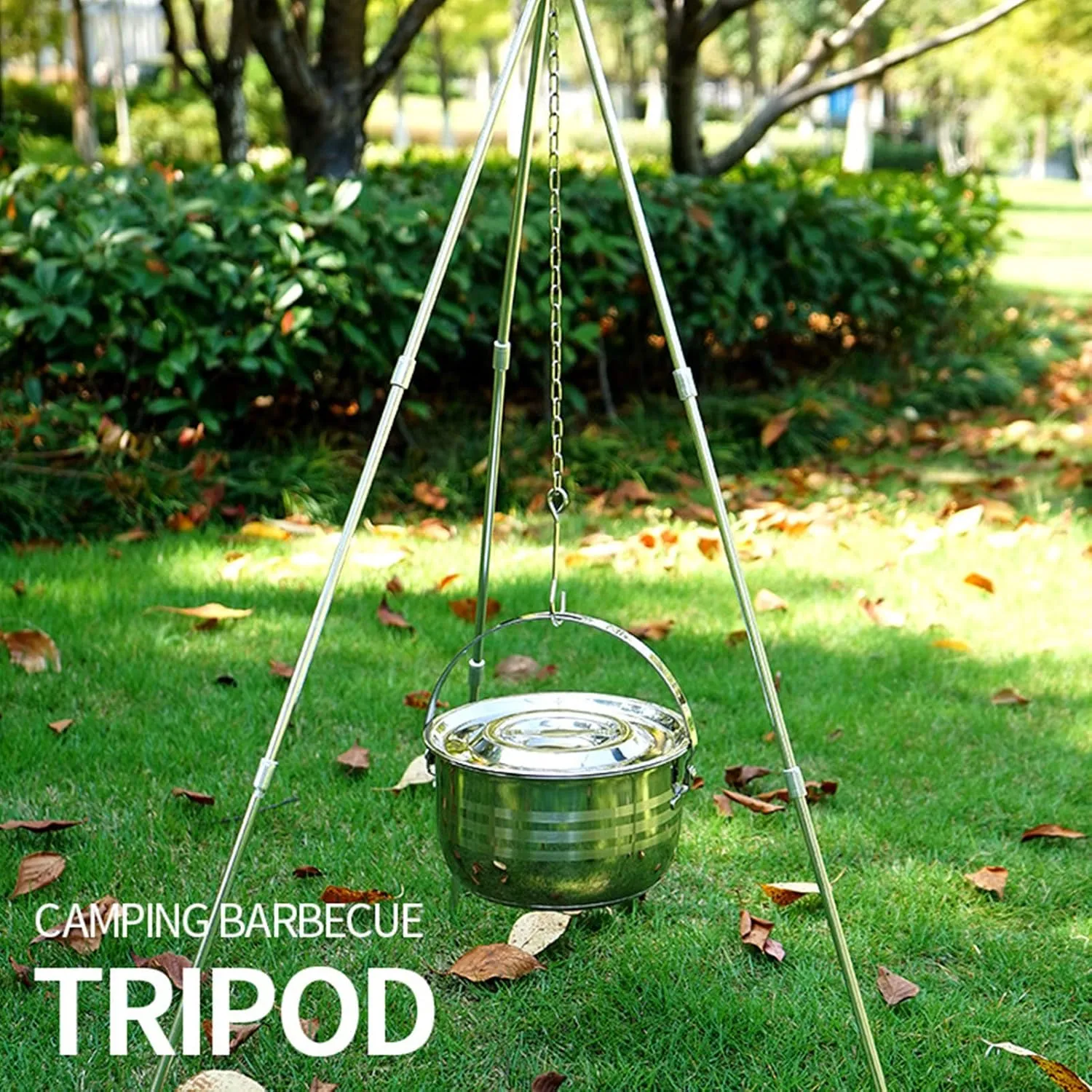 Foldable Campfire Cooking Tripod - Aluminum Alloy Tripod Camping Accessories with Chain and Carrying Bag - Ideal for Outdoor Camping