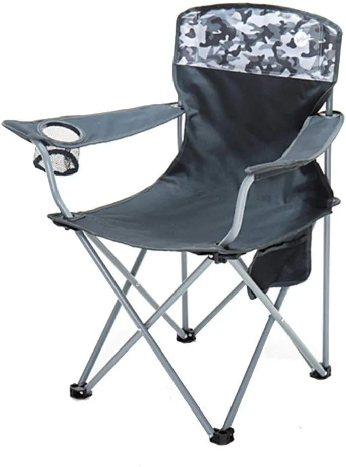 Folding Camp Chair Adults Outdoor Folding Camping Chair Beach Chair Portable Stable Iron with Mesh Cup Holder Carry Bag for Camping Hiking Beach Fishing Garden-Grey M